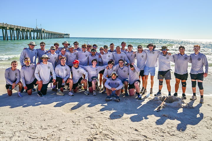 Troy University’s chapter of Alpha Tau Omega finished their 128.3-mile walk from the Troy quad to Panama City Beach on Wednesday. The fraternity raised $140,000 for Jeep Sullivan’s Wounded Warrior Outdoor Adventures. (PHOTO/Joey Meredith)