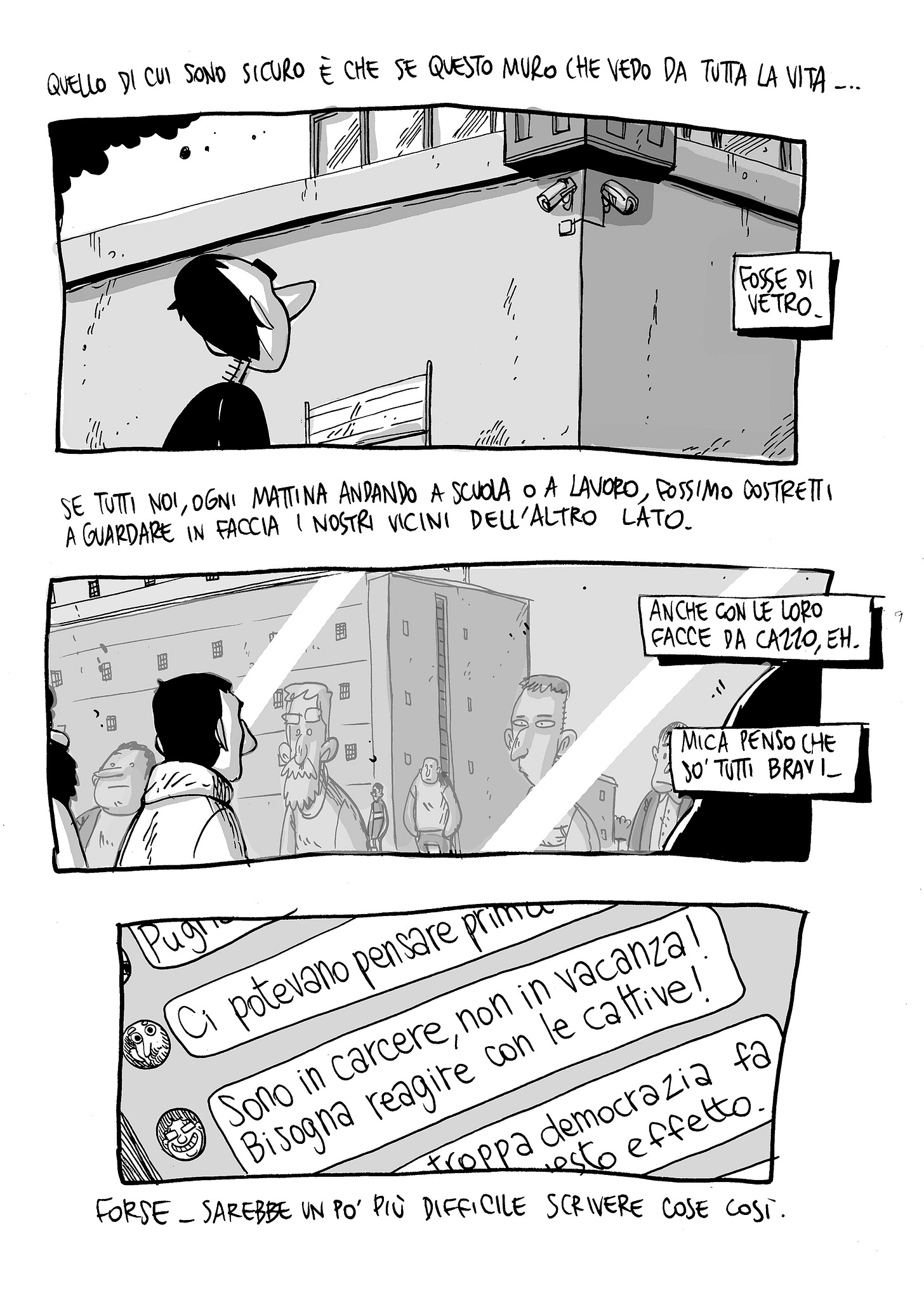 Tavola di Zerocalcare sul carcere di Rebibbia.