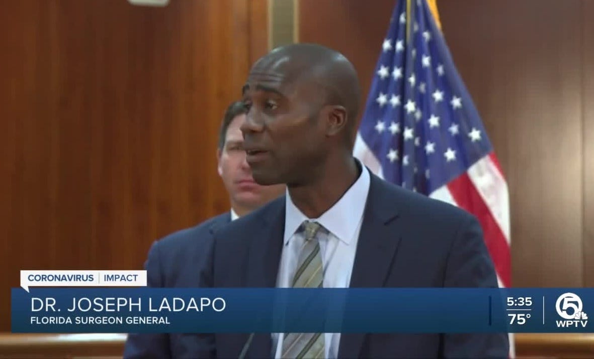2021 video screenshot of Dr. Joseph Ladapo at a press conference 2021 video screenshot of Dr. Joseph Ladapo at a press conference