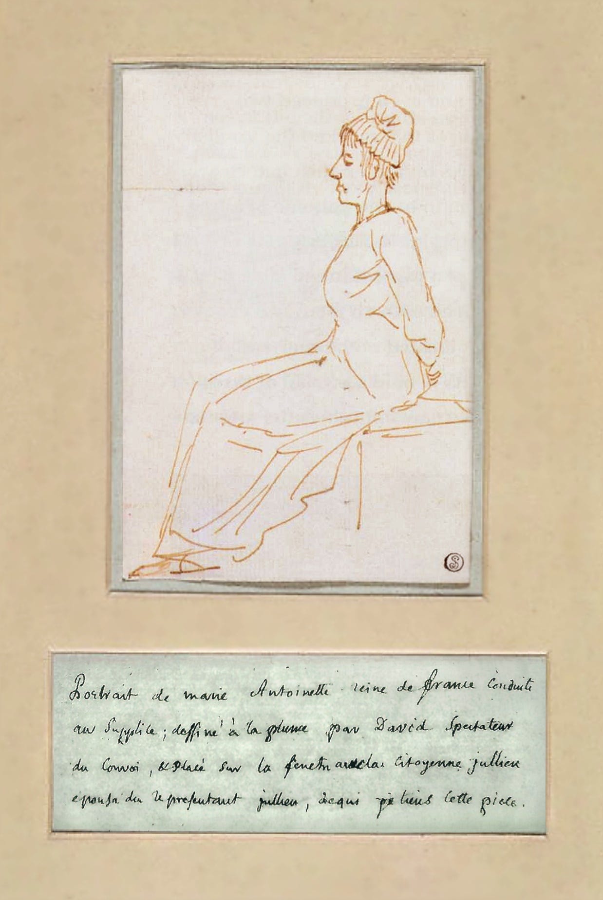 A shorn Marie Antoinette bound in a cart, David sketch A shorn Marie Antoinette bound in a cart, David sketch