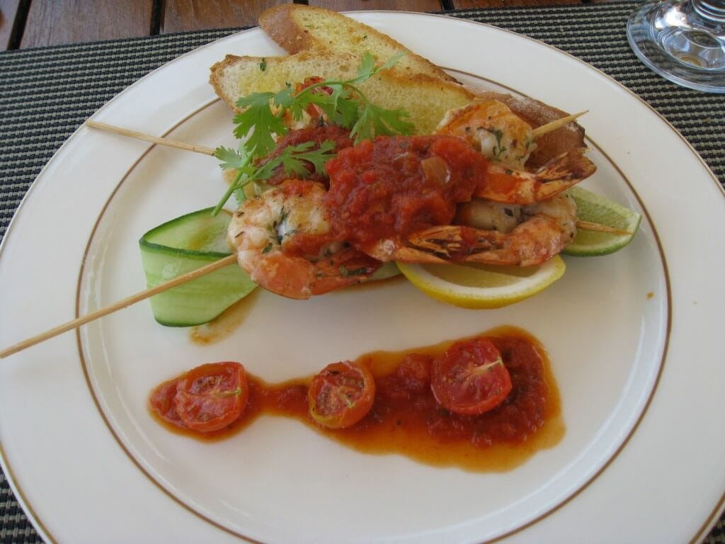 Barbecued prawn skewers