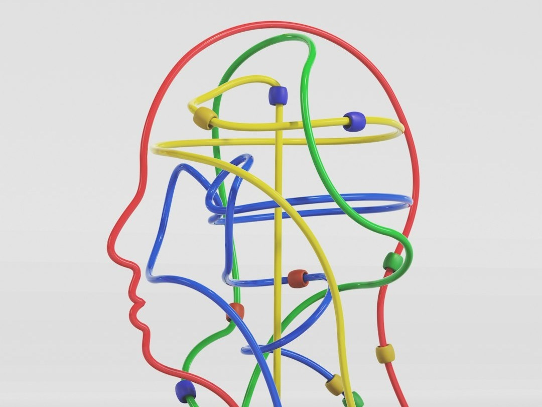 a sculpture of a man's head made of colored wires a sculpture of a man's head made of colored wires
