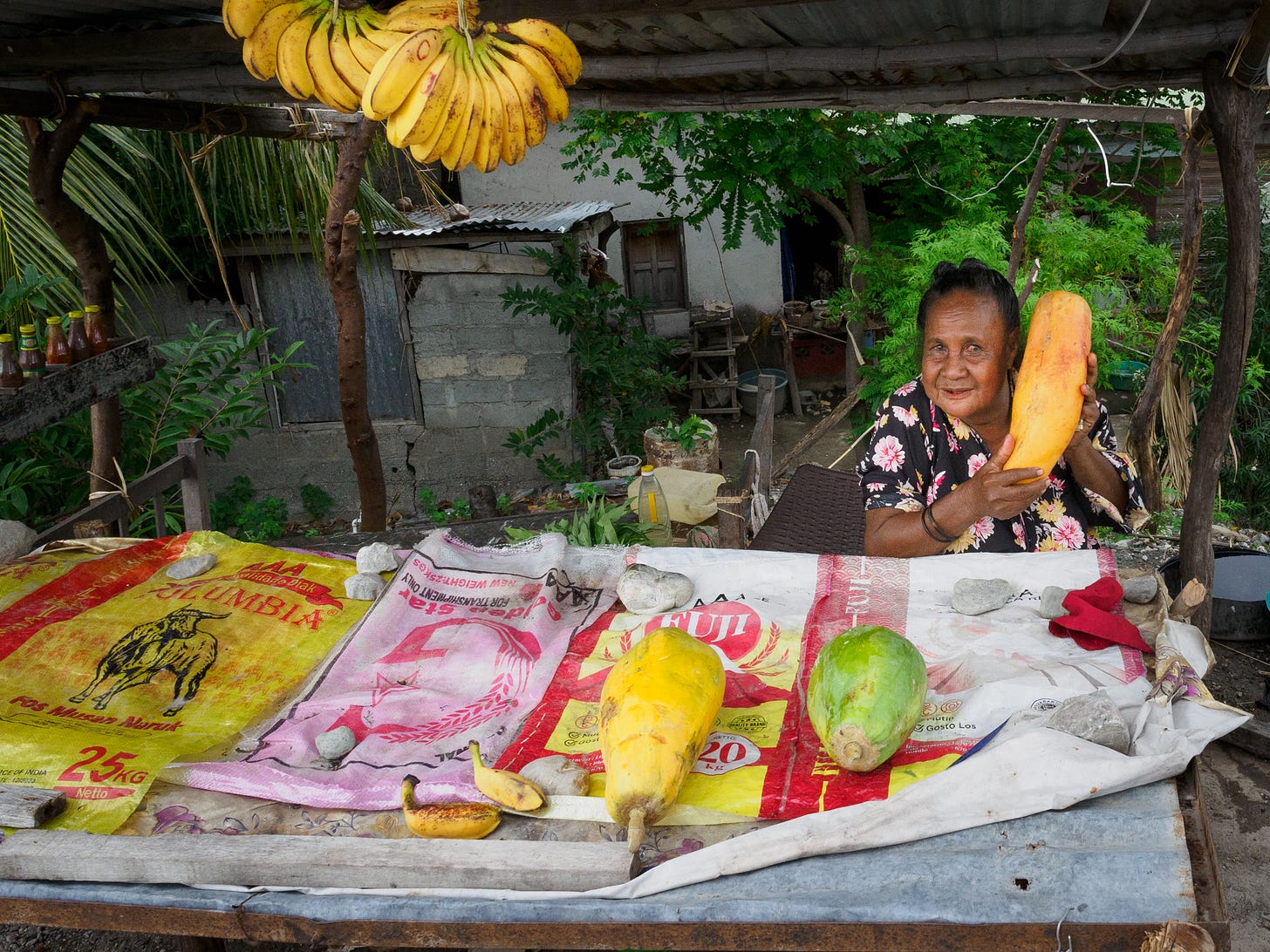 woman with papaya in stall