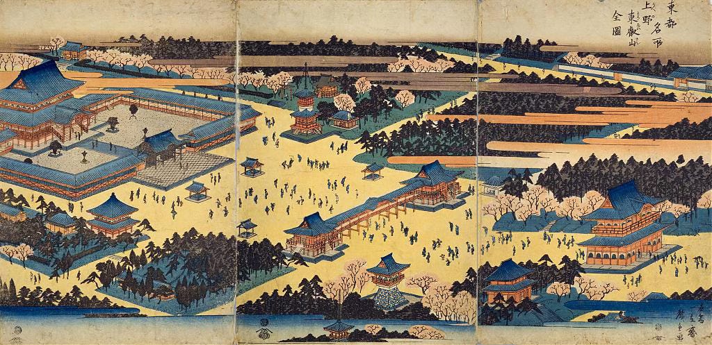 Woodblock print of Tōeizan Kan’ei-ji  by Utagawa Hiroshige, ca. 1830-1844