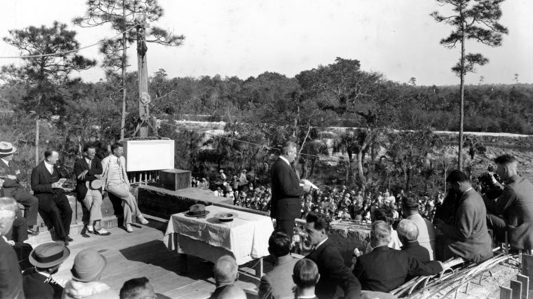 George Merrick speaking at the Cornerstone Dedication.