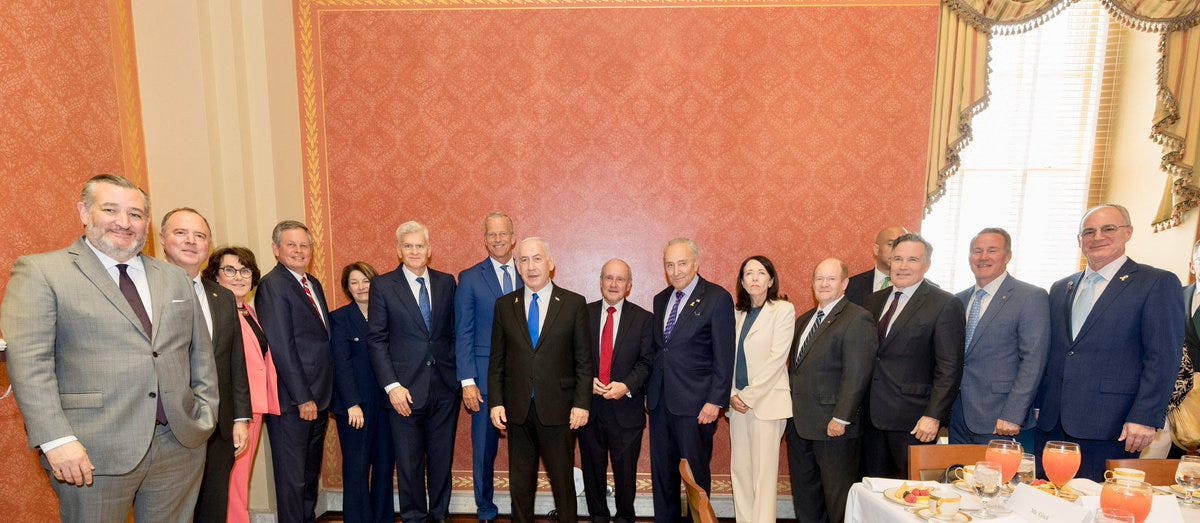 Fifteen United States Senators stand for a photo with Israeli Prime Minister Benjamin Netanyahu Fifteen United States Senators stand for a photo with Israeli Prime Minister Benjamin Netanyahu