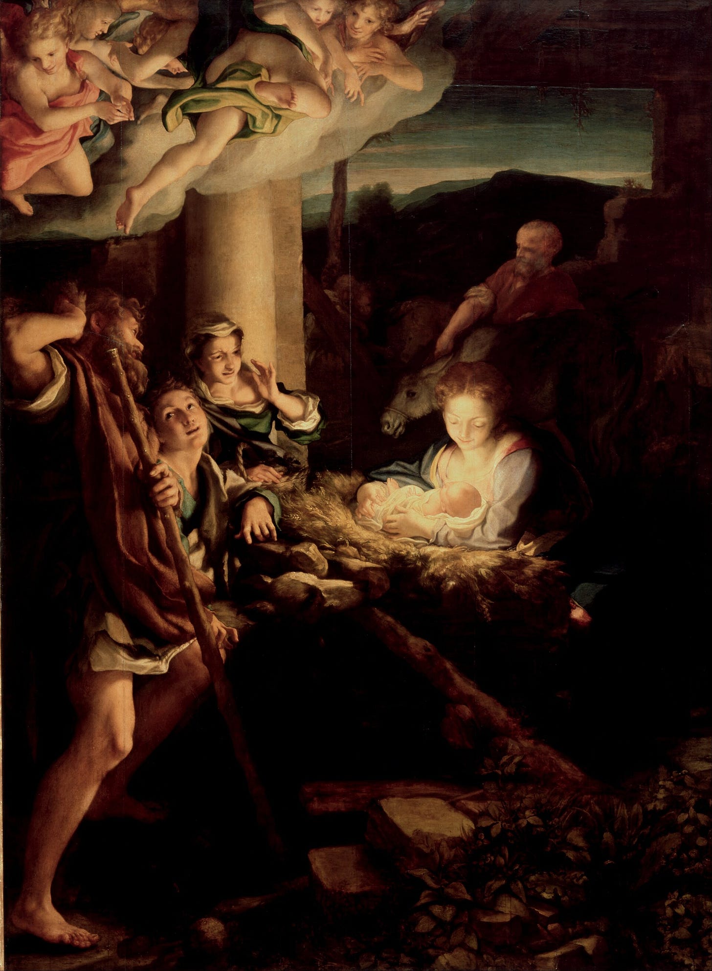 Newborn Christ radiating light night