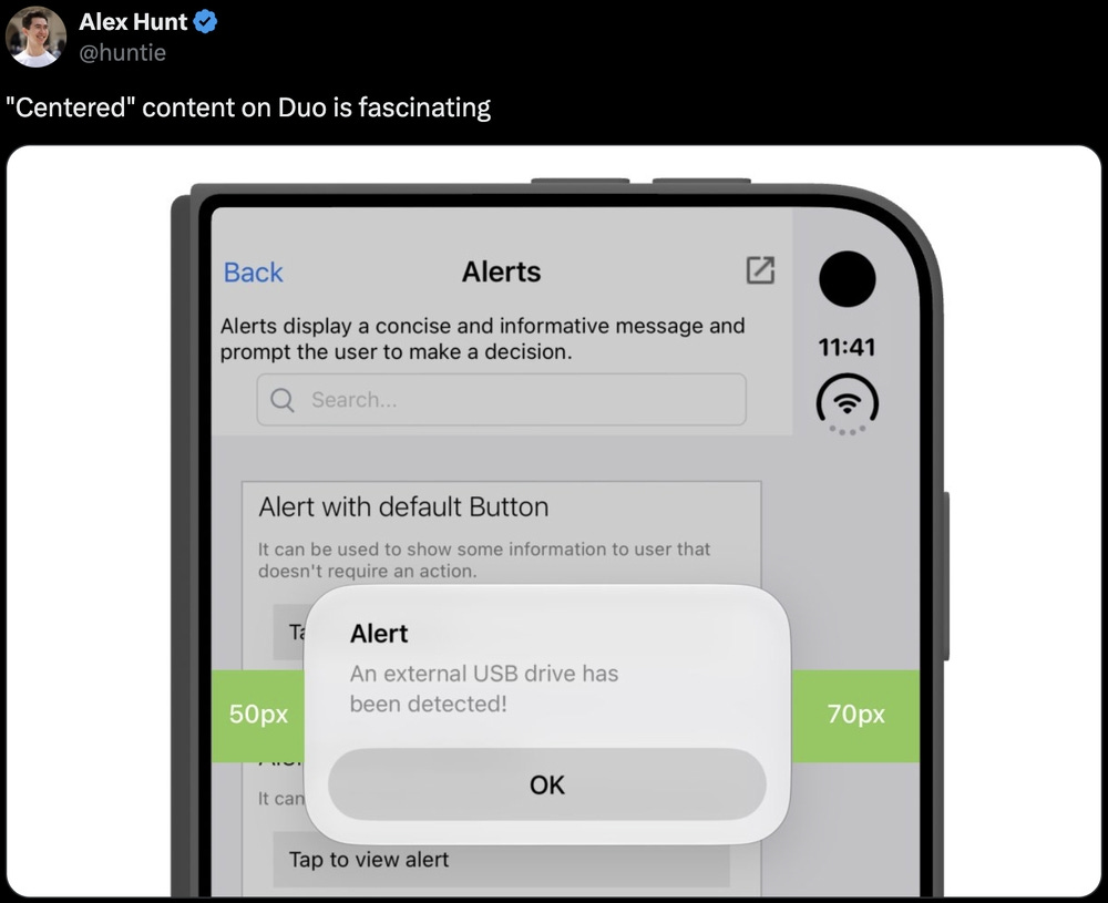 "Centered" content on Duo is fascinating