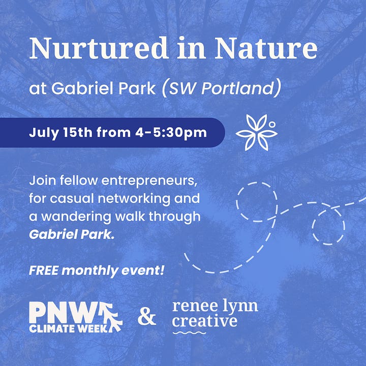 Details for the next Nurtured in Nature event on July 15th from 4-5:30pm at Gabriel Park.
