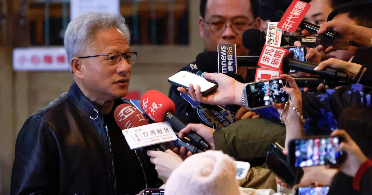 NVIDIA CEO Jensen Huang speaks to members of the media before a dinner he hosts with Taiwan tech CEOs in Taipei, Taiwan / Reuters / The Signal Newsletter