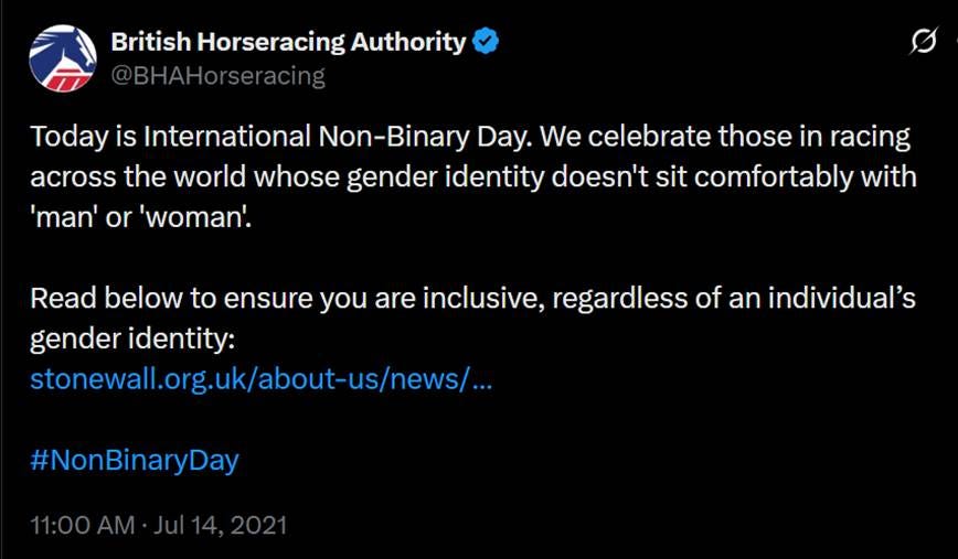 BHA tweet promoting International Non-Binary Day