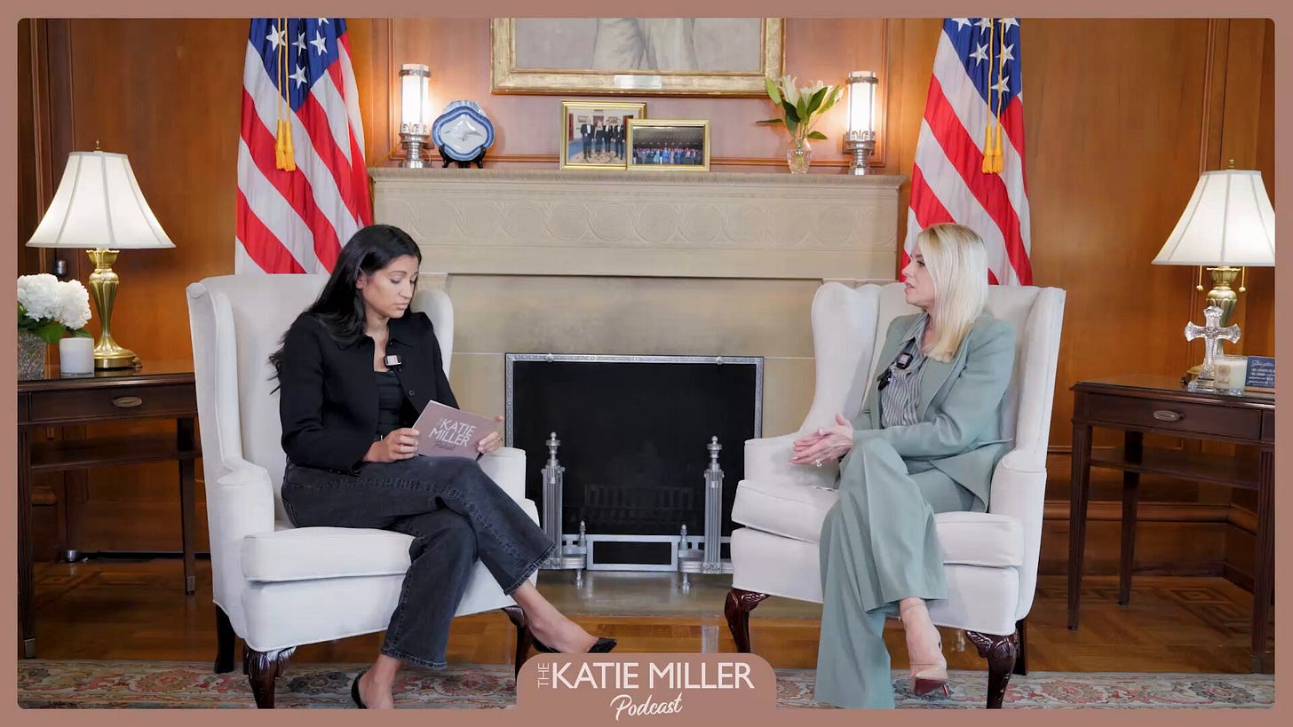 Katie Miller on X: "Attorney General Pam Bondi on Charlie Kirk, his legacy  and how she intends to go after groups inciting violence." / X