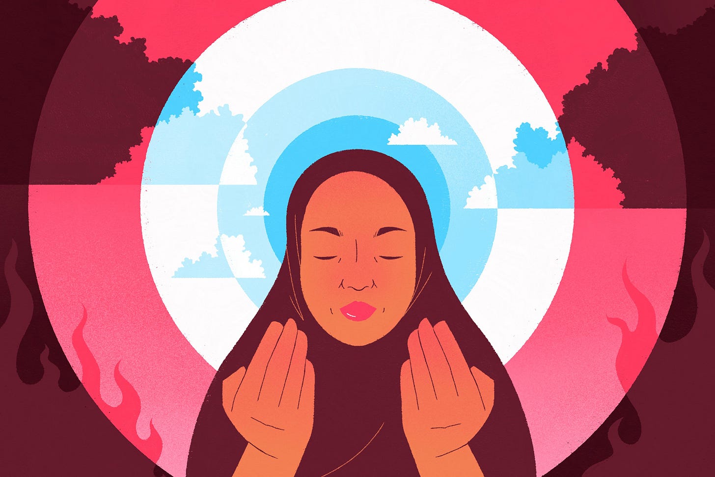 Illustration of Muslim woman praying by Driss Chaoui for Hyphen Illustration of Muslim woman praying by Driss Chaoui for Hyphen