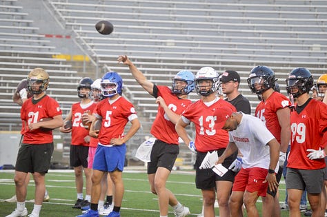 Images from Wisconsin football's first skills position camp on Wednesday, June 3, 2026, inside Camp Randall Stadium