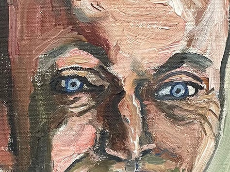 Detail images of eyes from Alice Neel paintings in the David Zwirner show At Home: Alice Neel in the Queer World