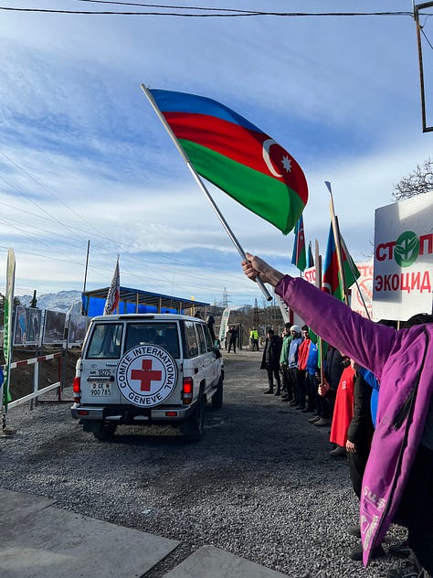 Scenes from the Lachin corridor protest on February 22, 2023.
