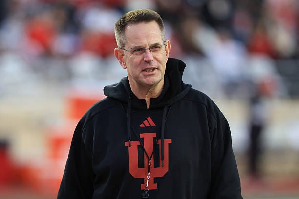Head coach Curt Cignetti of the Indiana Hoosiers looks on during the Indiana spring game at Memorial Stadium on April 17, 2025 in Bloomington,...