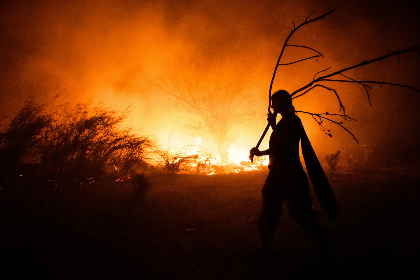 a-person-holding-a-stick-in-front-of-fire