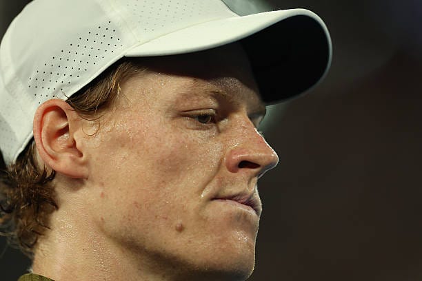 Jannik Sinner of Italy reacts in the Men's Singles Semifinal against Novak Djokovic of Serbia during day 13 of the 2026 Australian Open at Melbourne...