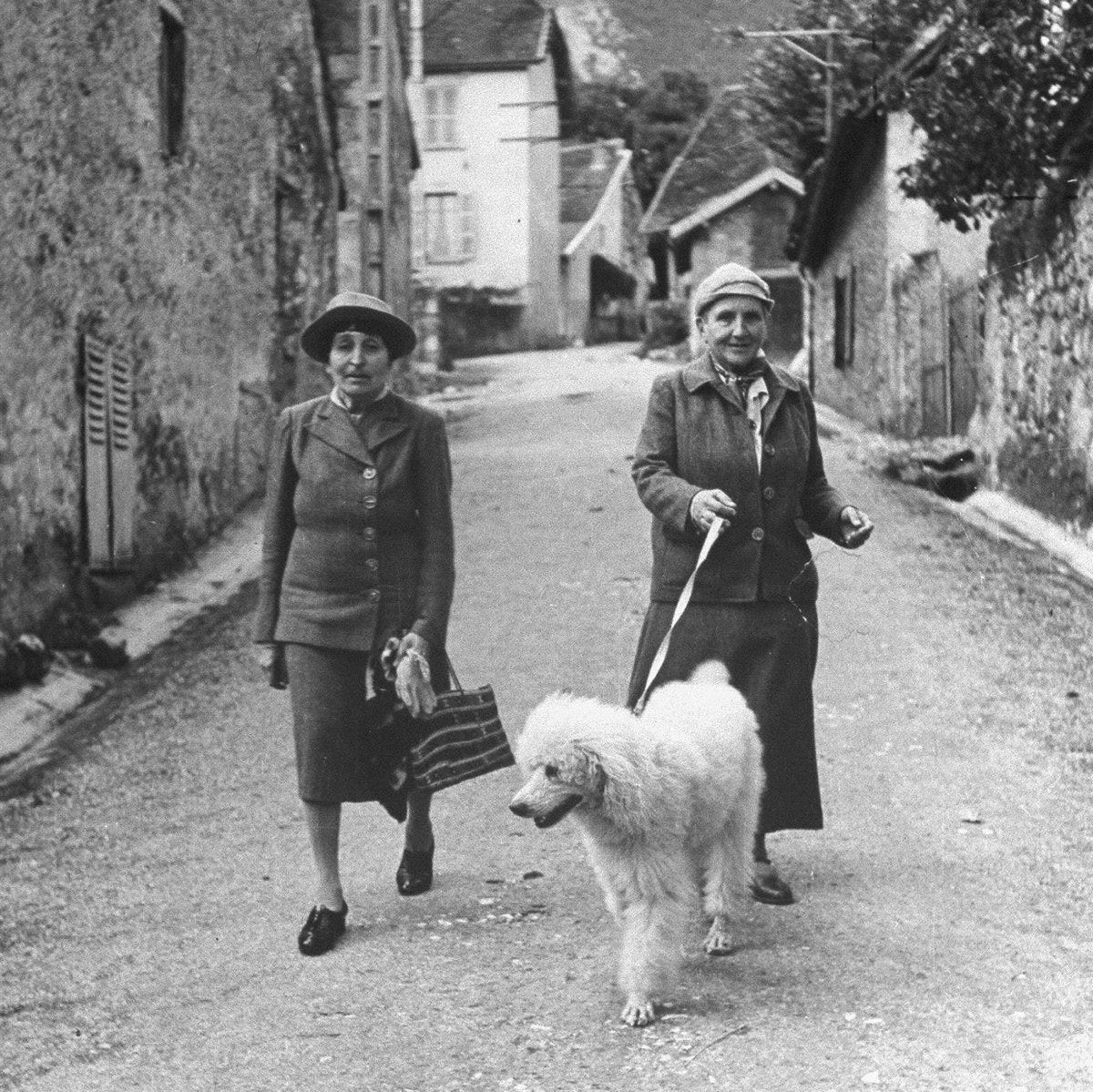 Photos - Author Gertrude Stein walking with Alice B. Toklas and their dog,  Basket, after liberation in France, September, 1944 #1938