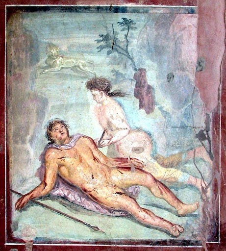 Pyramus and Thisbe in a fresco from Pompeii
