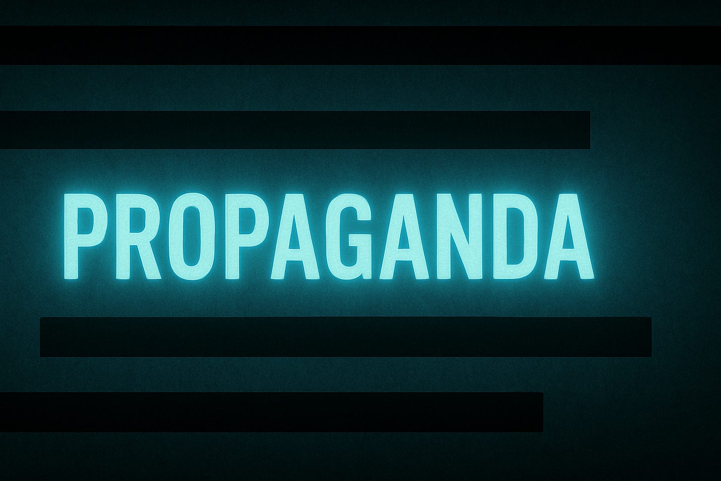 Glowing blue word ‘PROPAGANDA’ on a dark background, framed by thick black bars to evoke an X-ray or redacted document effect. Glowing blue word ‘PROPAGANDA’ on a dark background, framed by thick black bars to evoke an X-ray or redacted document effect.