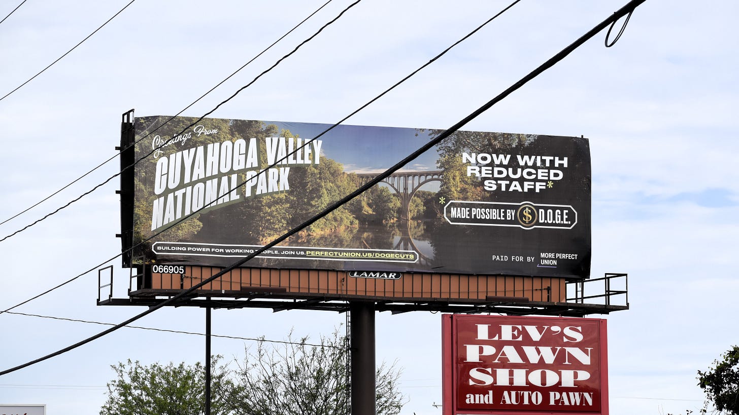 Billboards point out DOGE staff cuts to Cuyahoga Valley National Park ahead  of peak travel season | WOSU Public Media