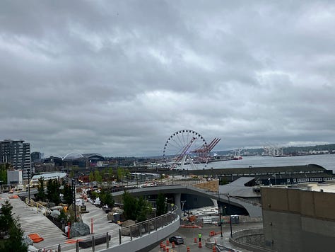 Pikes Market, fish, flowers, pig, and Puget Sound