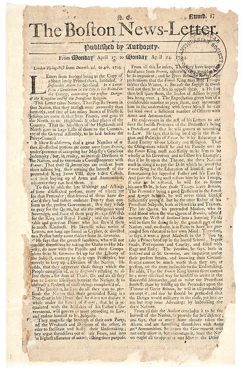 The Boston News-Letter, 18th century newsletter The Boston News-Letter, 18th century newsletter