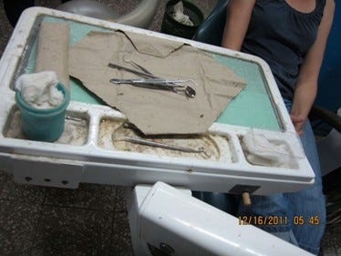 A filthy dental tray in Cienfuegos Hospital. Photo © Christopher P. Baker.