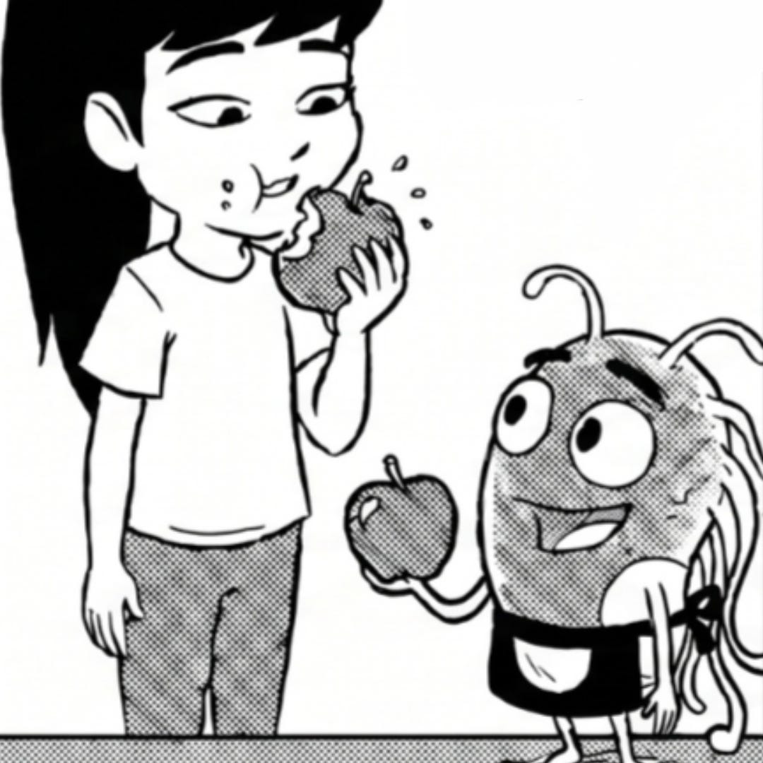 Zara eats an apple 