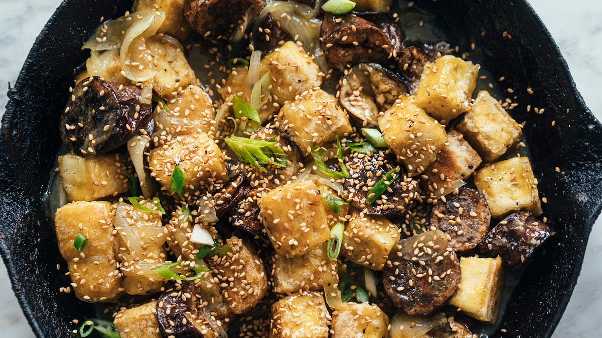 Eggplant and tofu with orange sauce 