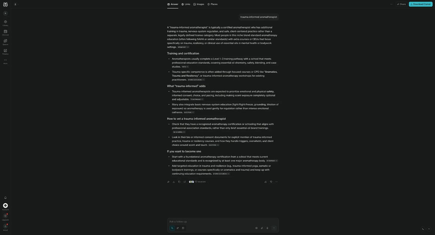 The Visible Practitioner GEO case study screenshot January 2026. Perplexity AI results with 10 sources cited.