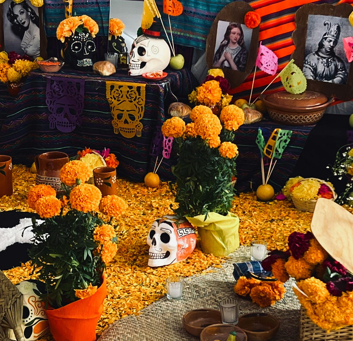 Aztec Marigolds adorn this ofrenda in Mexico