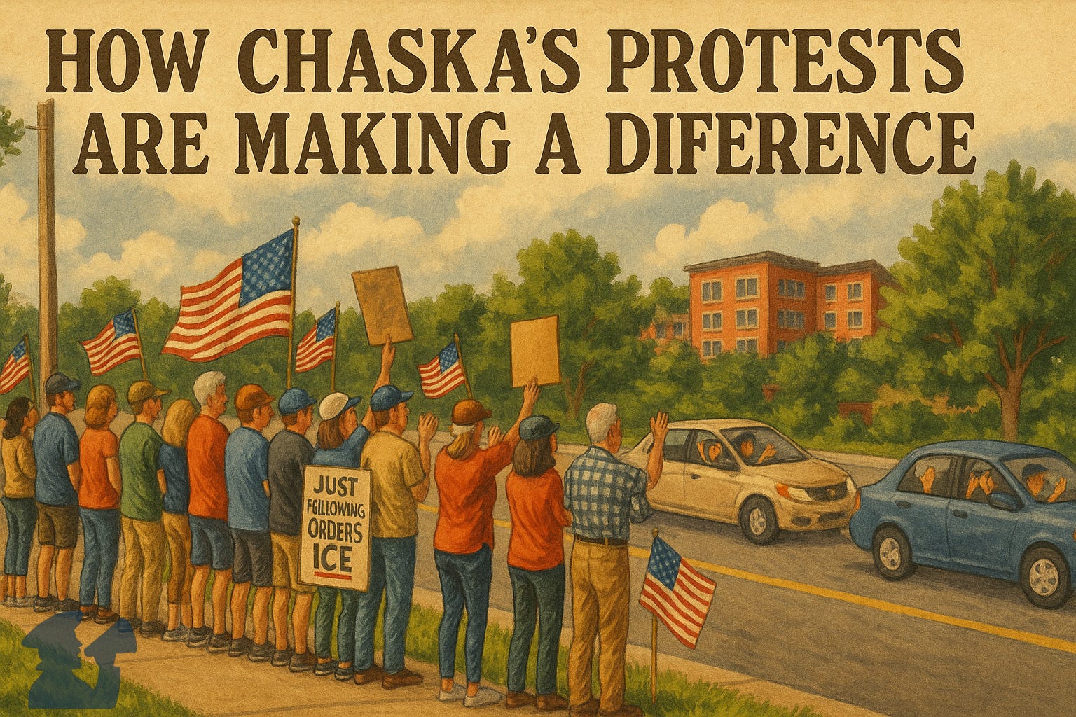 Illustration of the weekly protests in Chaska, Minnesota Illustration of the weekly protests in Chaska, Minnesota