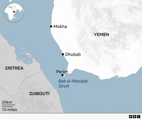Map of Yemen with Perim, Dhubab and Mokha represented with black dots Map of Yemen with Perim, Dhubab and Mokha represented with black dots
