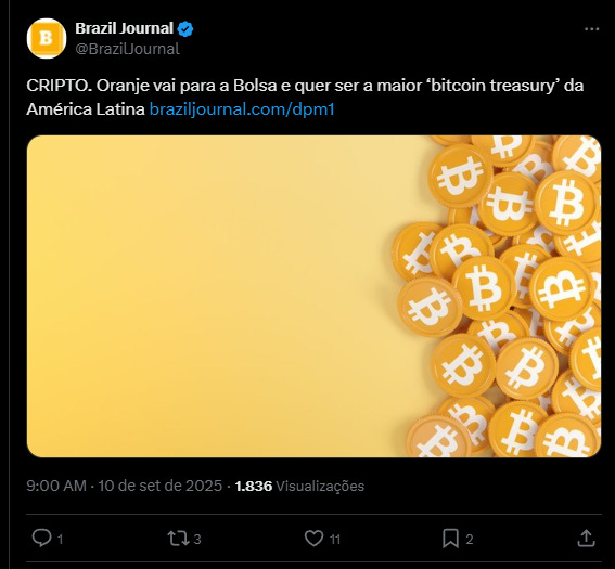 Oranje se prepara para estrear na B3 com foco em Bitcoin - CriptoFacil