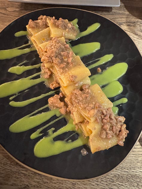 Rabbit Ragu and Cacio e pepe stuffed ravioli