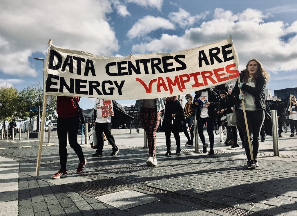Vampire protesters claim renewables being hoovered up to greenwash data  centres - Climate Camp Ireland