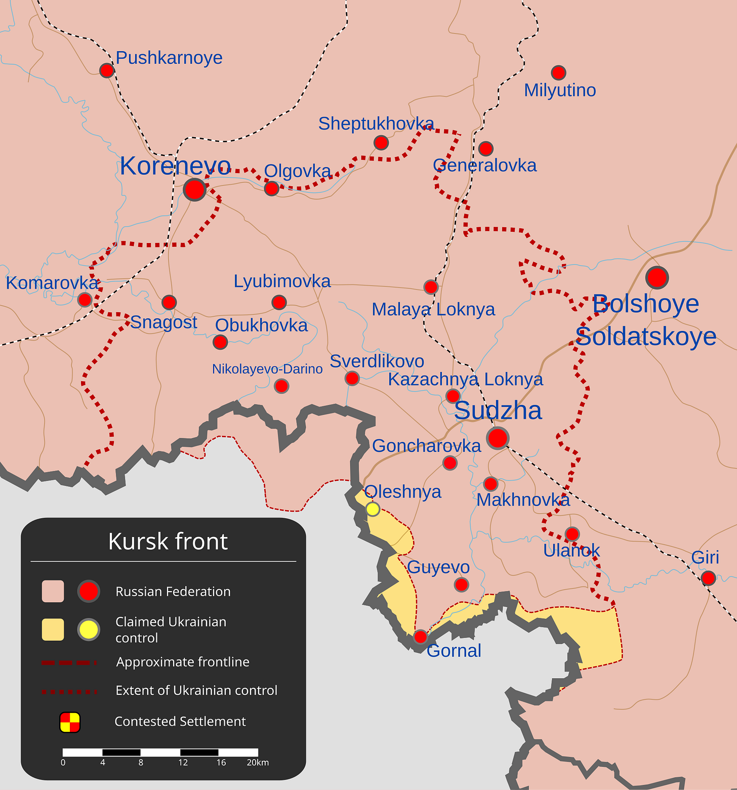 Image: Kursk front of the Russo Ukrainian War. Wikimedia Commons user SaintPaulOfTarsus / CC BY-SA 4.0 https://commons.wikimedia.org/wiki/File:Kursk_front_of_the_Russo-Ukrainian_War.svg.