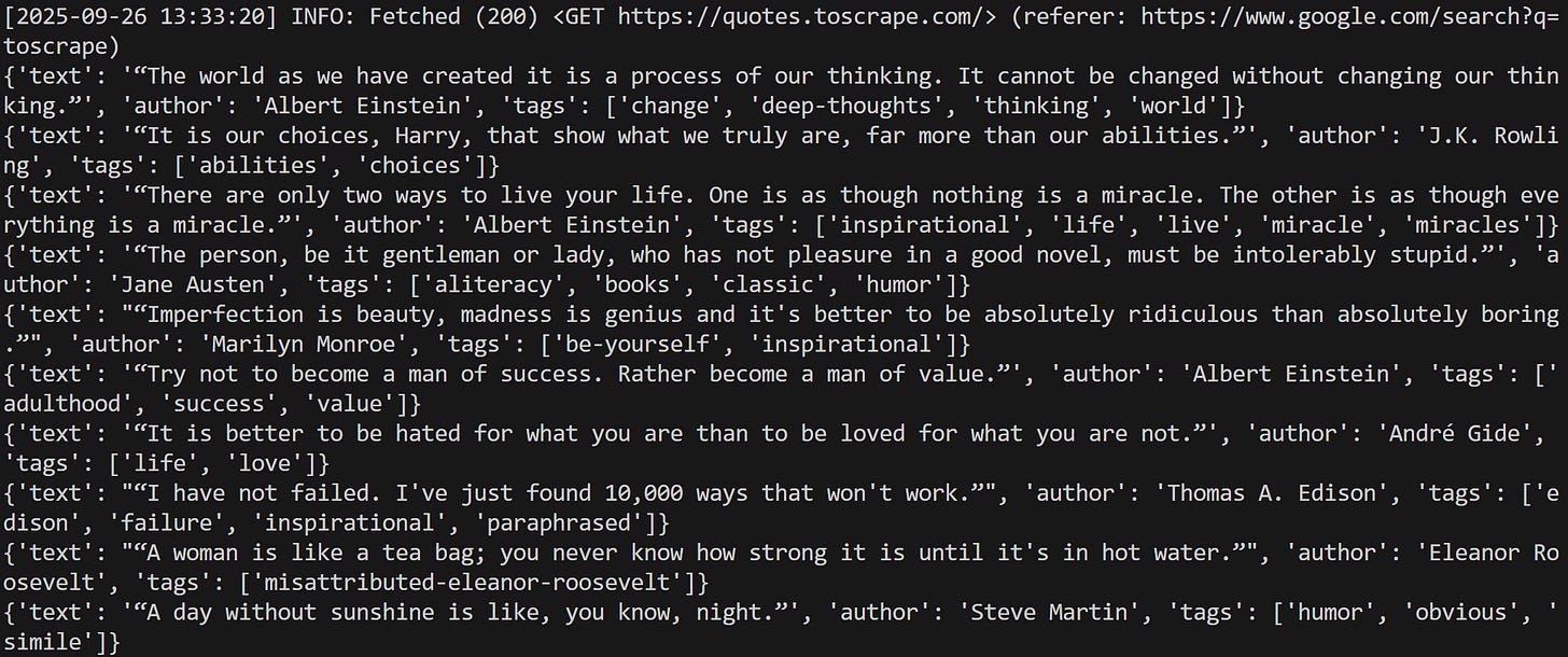 The output produced by the script