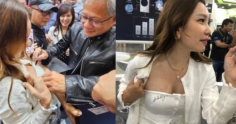 Nvidia CEO Jensen Huang, net worth S$135 billion, signs woman's chest at  Taiwan computer expo - Mothership.SG - News from Singapore, Asia and around  the world