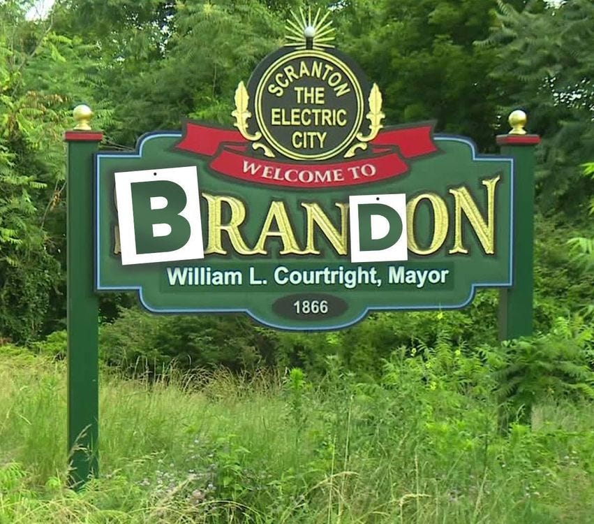 May be an image of outdoors, tree and text that says 'KHK SCRANTON THE ELECTRIC CITY BRANDON TO WELCOME William L. Courtright, Mayor 1866'
