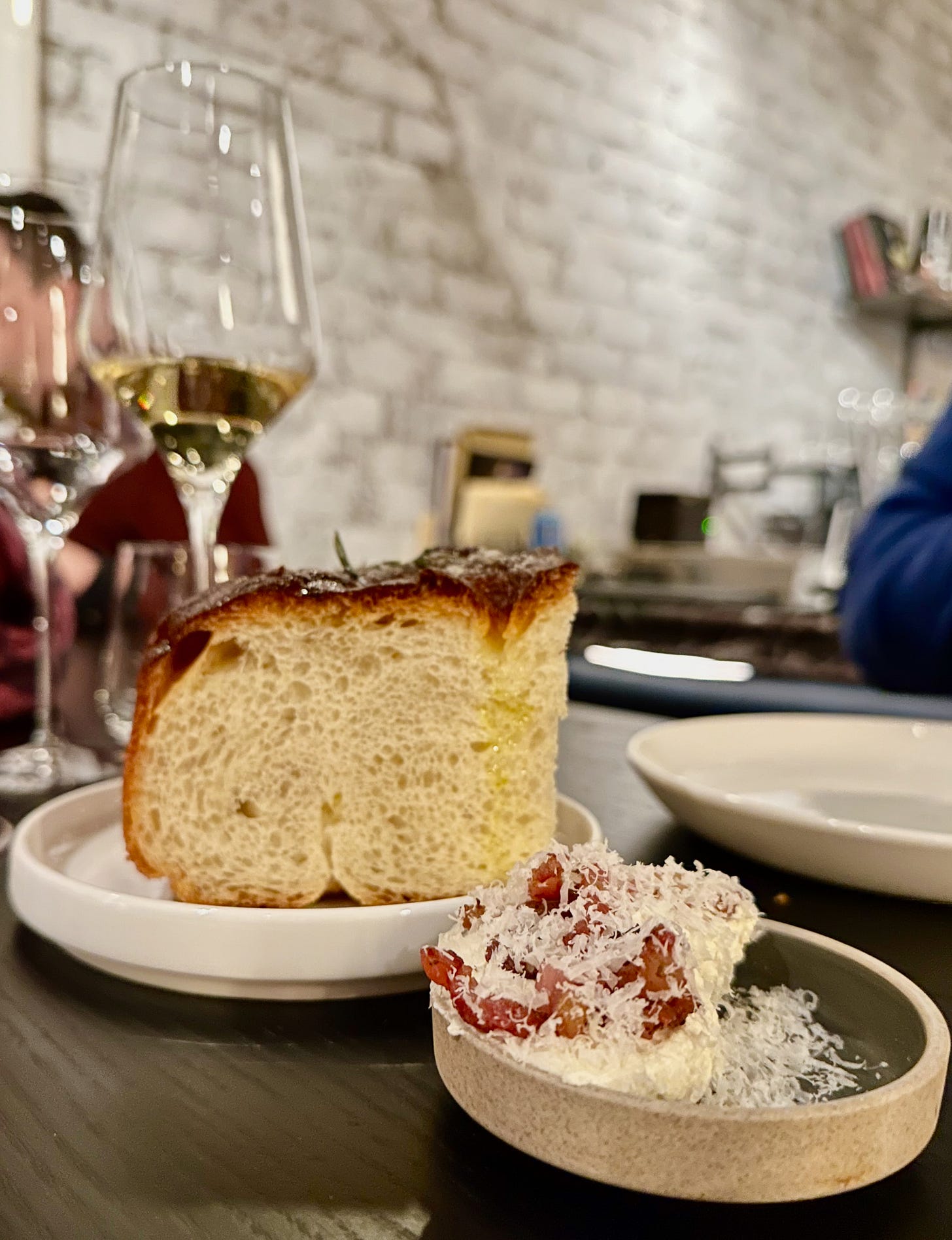 The potato focaccia with carbonara butter at Kicky’s