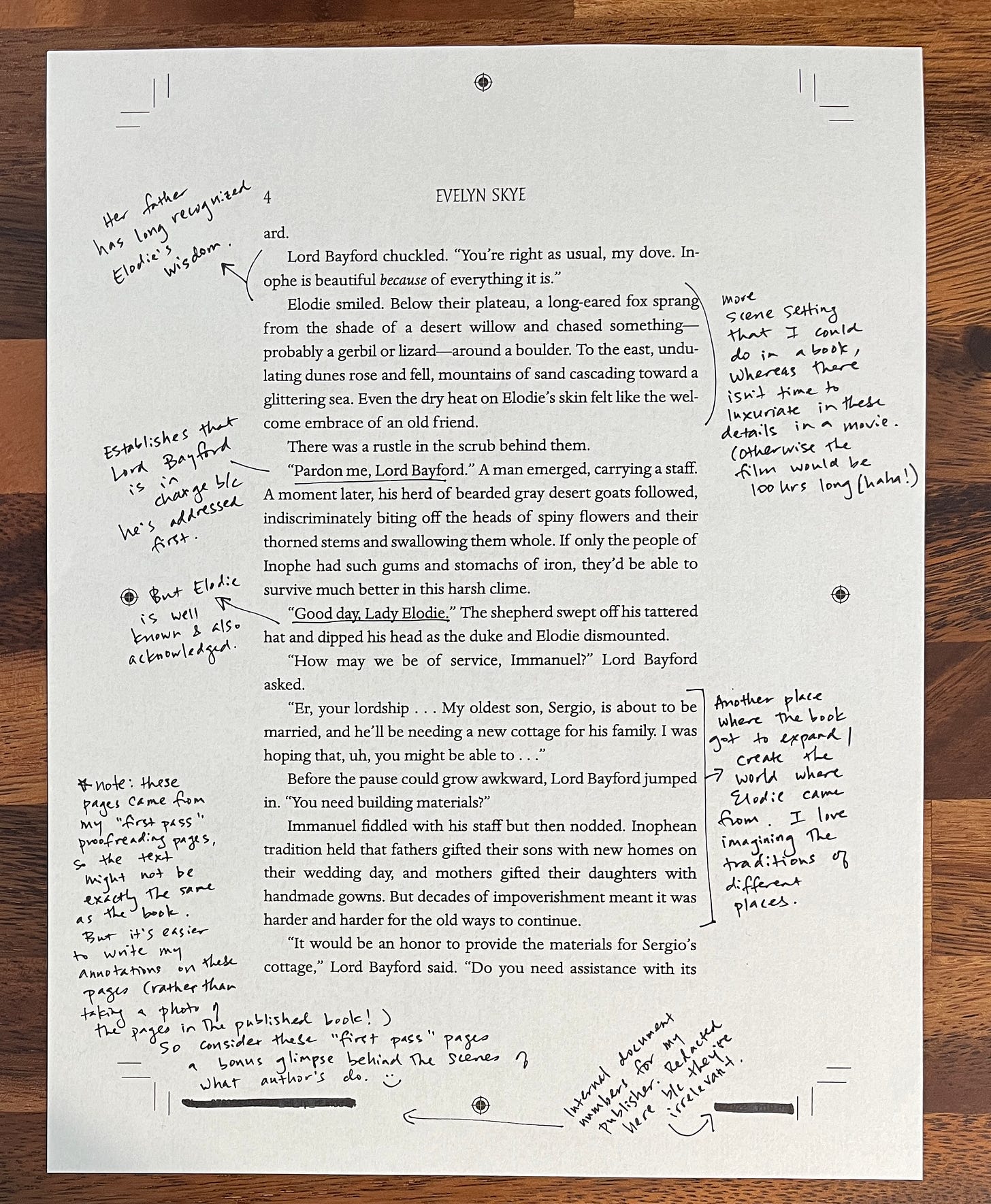 Page from DAMSEL with notes from Evelyn Skye