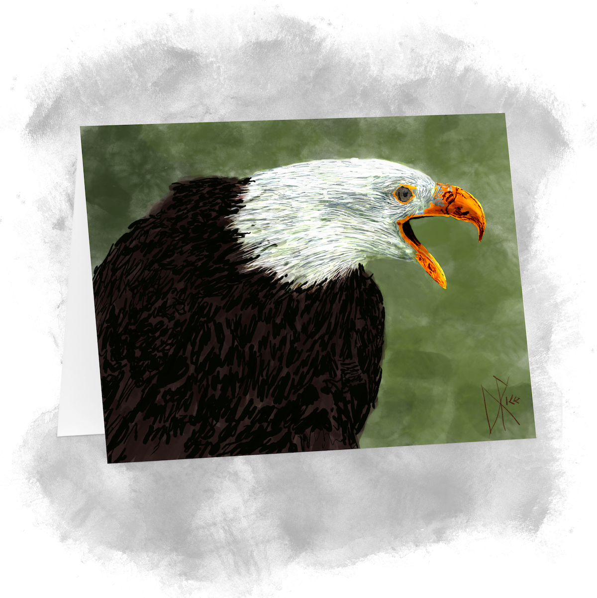 A bald eagle, making its shrill whistling vocalization. Sketch art by Don Rice. A bald eagle, making its shrill whistling vocalization. Sketch art by Don Rice.