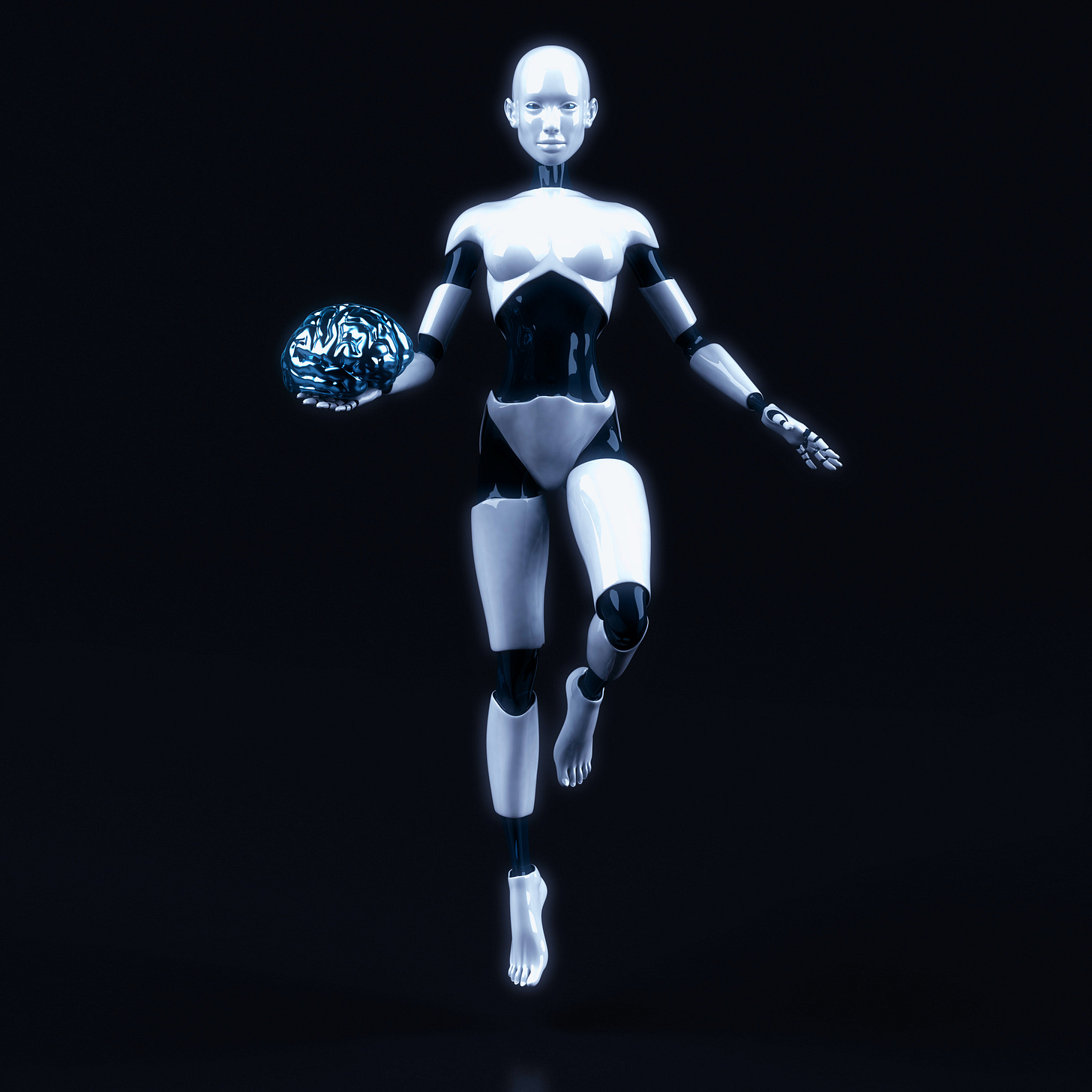 A woman with body suit holding a steel brain. A woman with body suit holding a steel brain.
