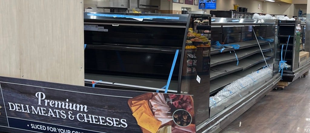 Empty Shelves in a California supermarket, showing food shortages hitting wealthy areas. 