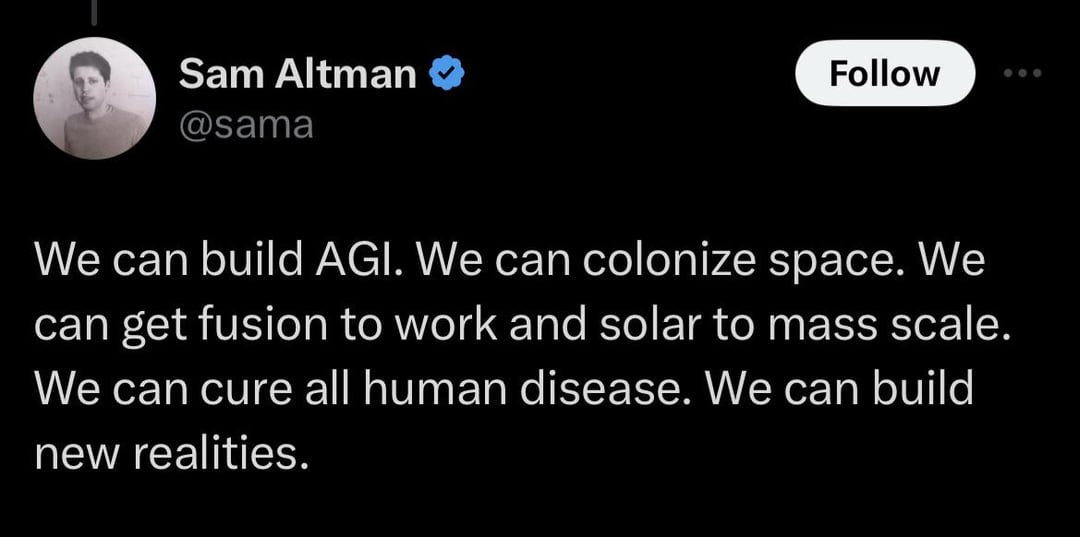 If this Sam Altman tweet was posted here by a random person people would  call them delusional : r/singularity