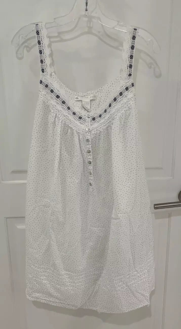 Eileen West Womens White Blue Dot Nightgown XL Cottagecore Cotton Sleeveless - Picture 1 of 7